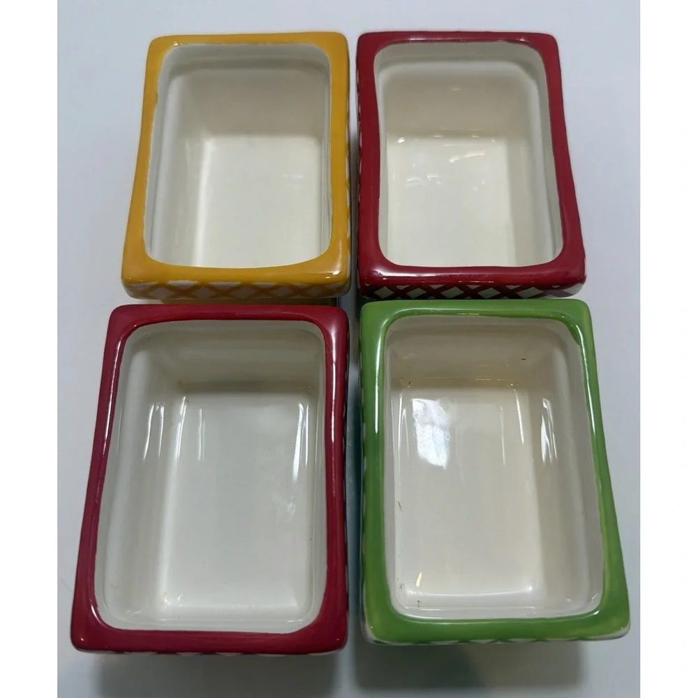 Vintage Pier 1 Ceramic Set of 4 Condiment Dishes Retro Picnic Summer July 4th